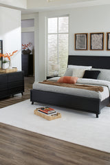 Danziar Queen Panel Bed with Mirrored Dresser, Chest and Nightstand in Black - PKG015894