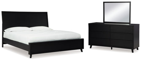 Danziar Queen Panel Bed with Mirrored Dresser in Black - PKG015889