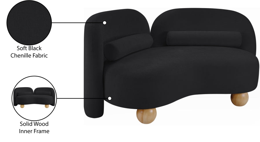 Daphne Chenille Fabric Loveseat in Black from Meridian - Luna Furniture