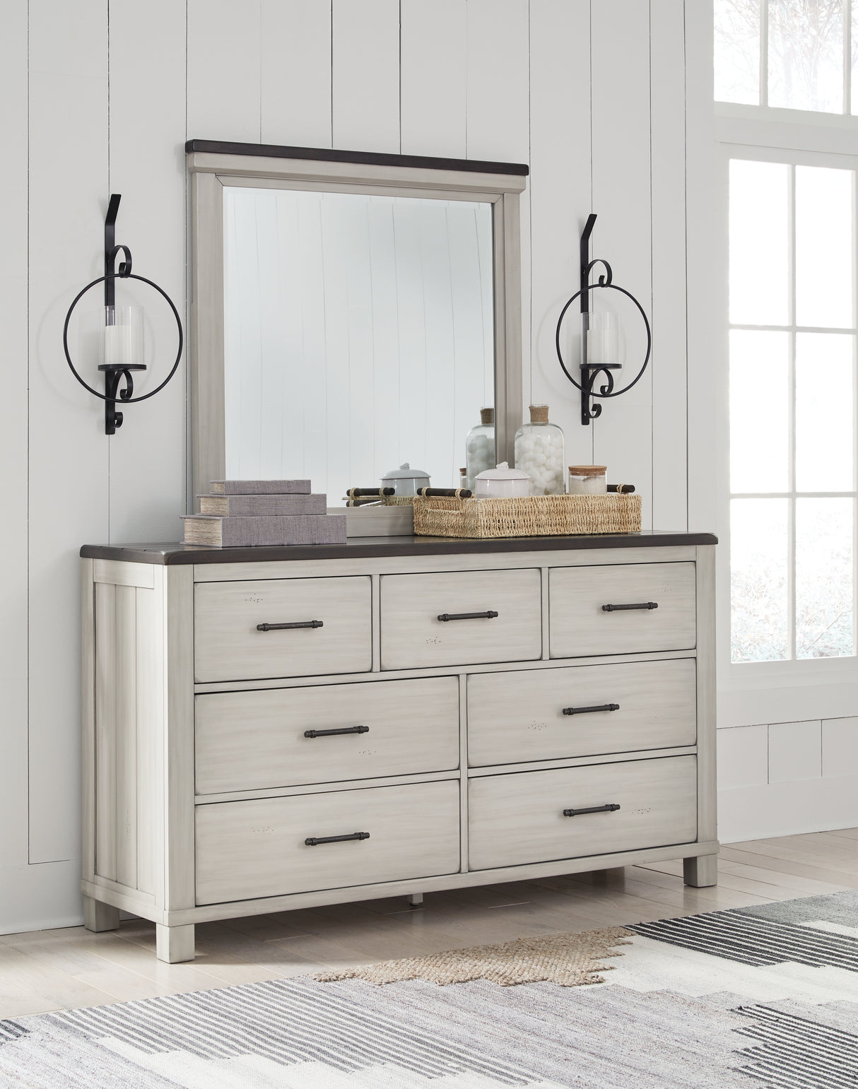 Darborn California King Panel Bed with Mirrored Dresser and 2 Nightstands in Gray/Brown from Ashley - Luna Furniture