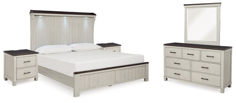 Darborn California King Panel Bed with Mirrored Dresser and 2 Nightstands in Gray/Brown from Ashley - Luna Furniture