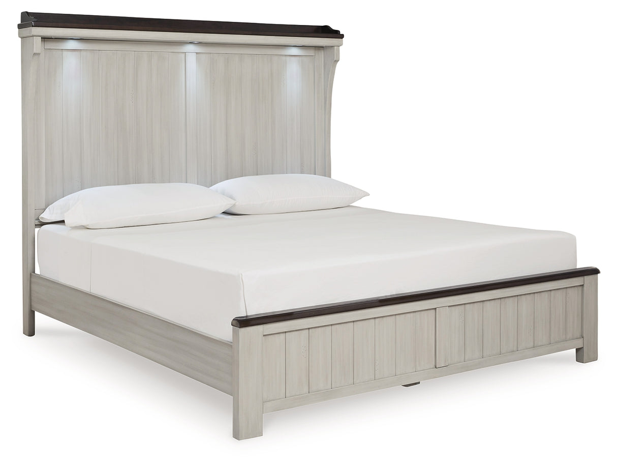 Darborn California King Panel Bed with Mirrored Dresser and 2 Nightstands in Gray/Brown from Ashley - Luna Furniture