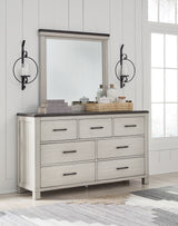 Darborn California King Panel Bed with Mirrored Dresser and Chest in Gray/Brown from Ashley - Luna Furniture