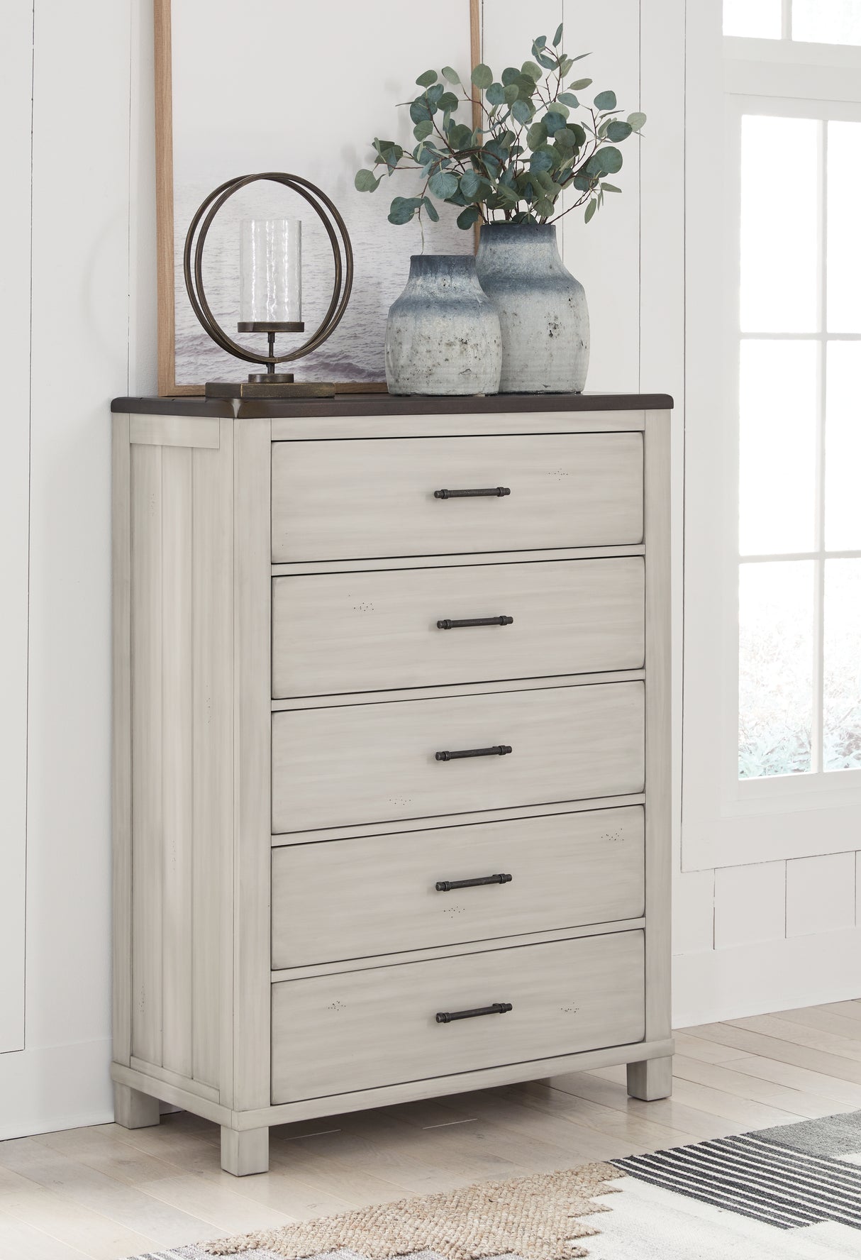 Darborn California King Panel Bed with Mirrored Dresser and Chest in Gray/Brown from Ashley - Luna Furniture