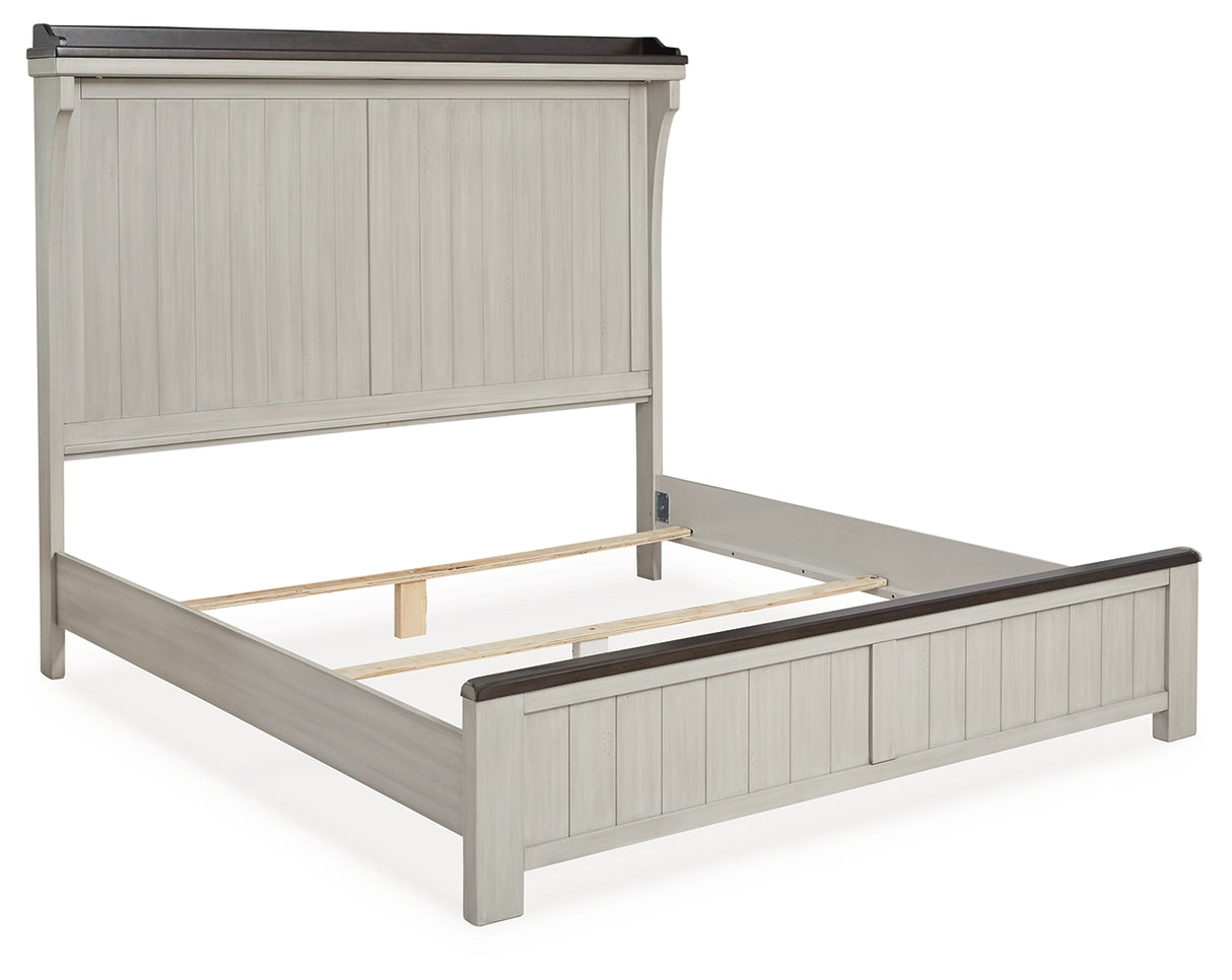 Darborn California King Panel Bed with Mirrored Dresser and Chest in Gray/Brown from Ashley - Luna Furniture