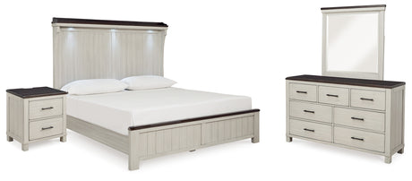 Darborn California King Panel Bed with Mirrored Dresser and Nightstand in Gray/Brown from Ashley - Luna Furniture