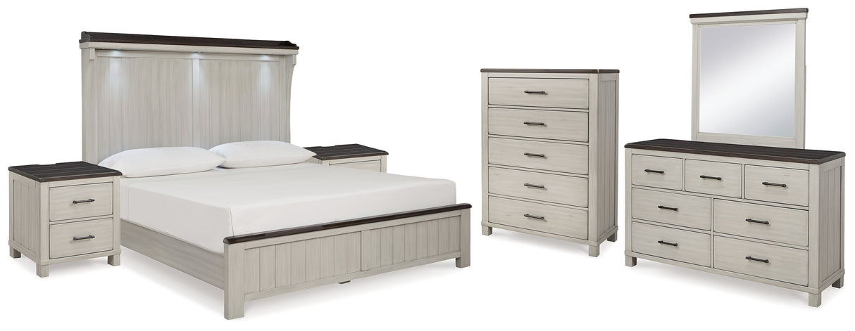 Darborn California King Panel Bed with Mirrored Dresser, Chest and 2 Nightstands in Gray/Brown - PKG015982