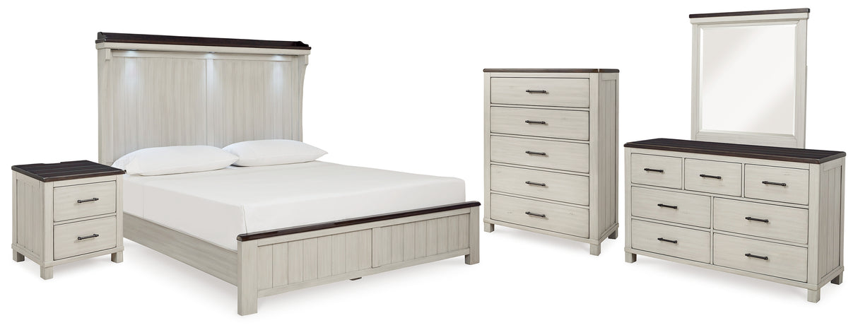 Darborn California King Panel Bed with Mirrored Dresser, Chest and Nightstand in Gray/Brown - PKG015985