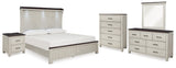 Darborn California King Panel Bed with Mirrored Dresser, Chest and Nightstand in Gray/Brown - PKG015985