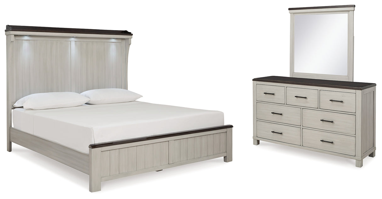 Darborn California King Panel Bed with Mirrored Dresser in Gray/Brown from Ashley - Luna Furniture