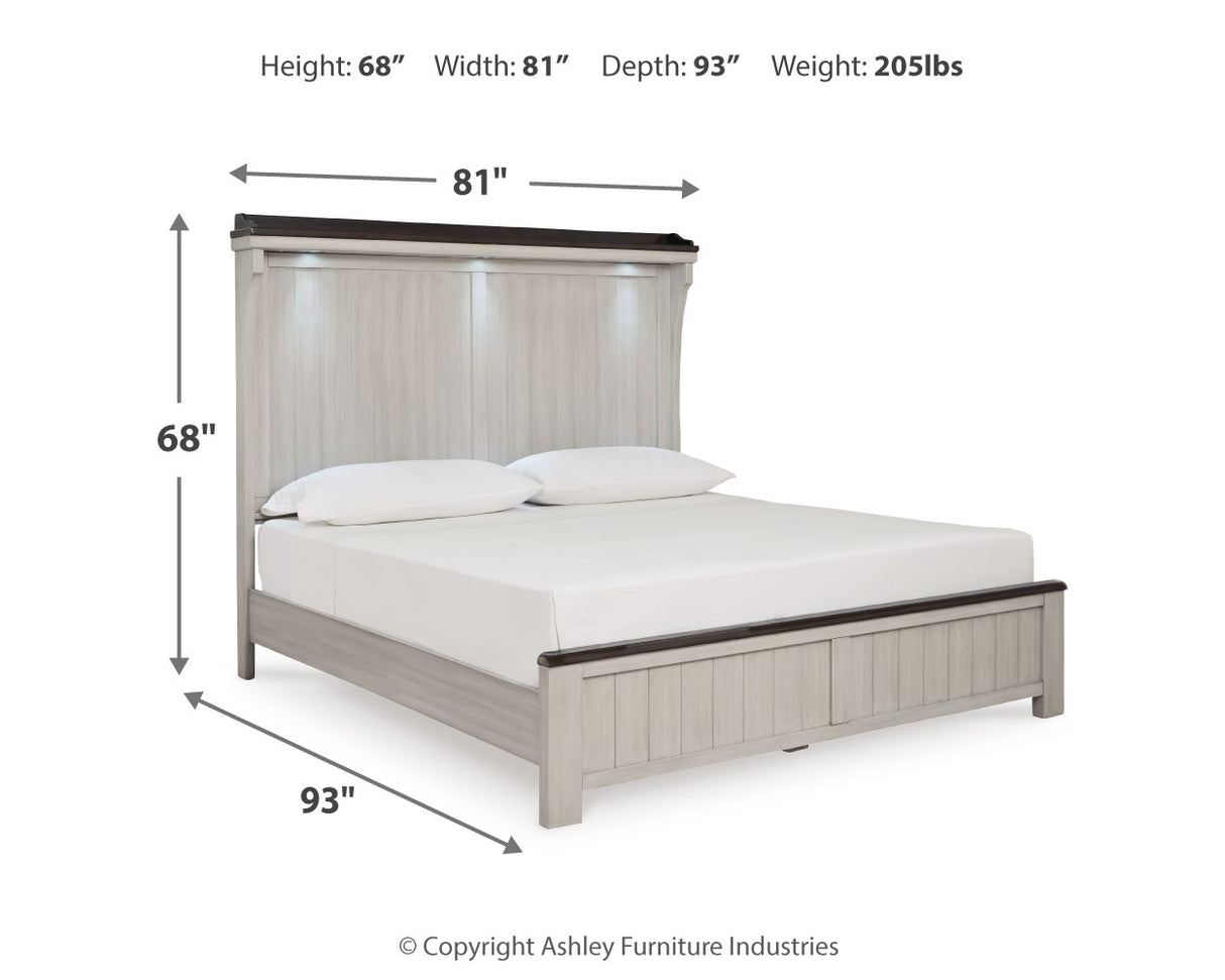 Darborn King Panel Bed with Mirrored Dresser and Nightstand in Gray/Brown - PKG015977