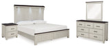 Darborn King Panel Bed with Mirrored Dresser and Nightstand in Gray/Brown - PKG015977