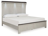 Darborn King Panel Bed with Mirrored Dresser, Chest and 2 Nightstands in Gray/Brown - PKG015976