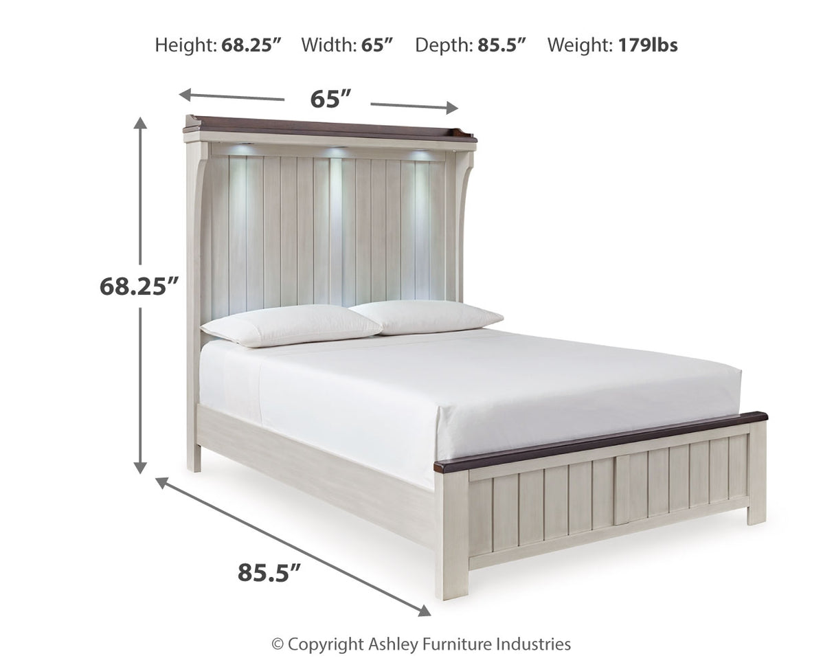 Darborn Queen Panel Bed with Mirrored Dresser and Nightstand in Gray/Brown - PKG015971