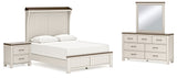 Darborn Queen Panel Bed with Mirrored Dresser and Nightstand in Gray/Brown - PKG015971