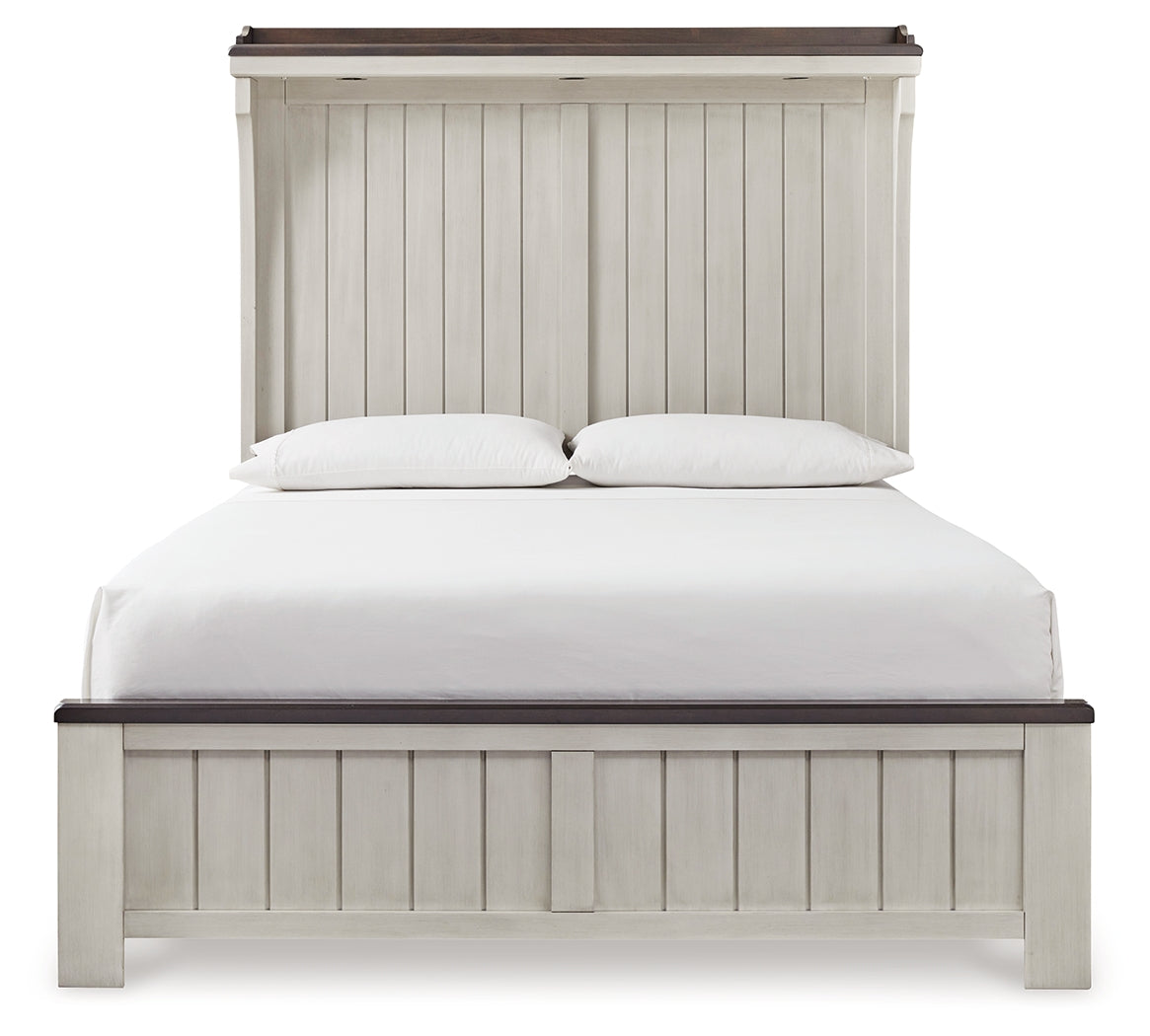 Darborn Queen Panel Bed with Mirrored Dresser and Nightstand in Gray/Brown - PKG015971