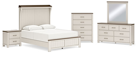 Darborn Queen Panel Bed with Mirrored Dresser, Chest and Nightstand in Gray/Brown - PKG015973