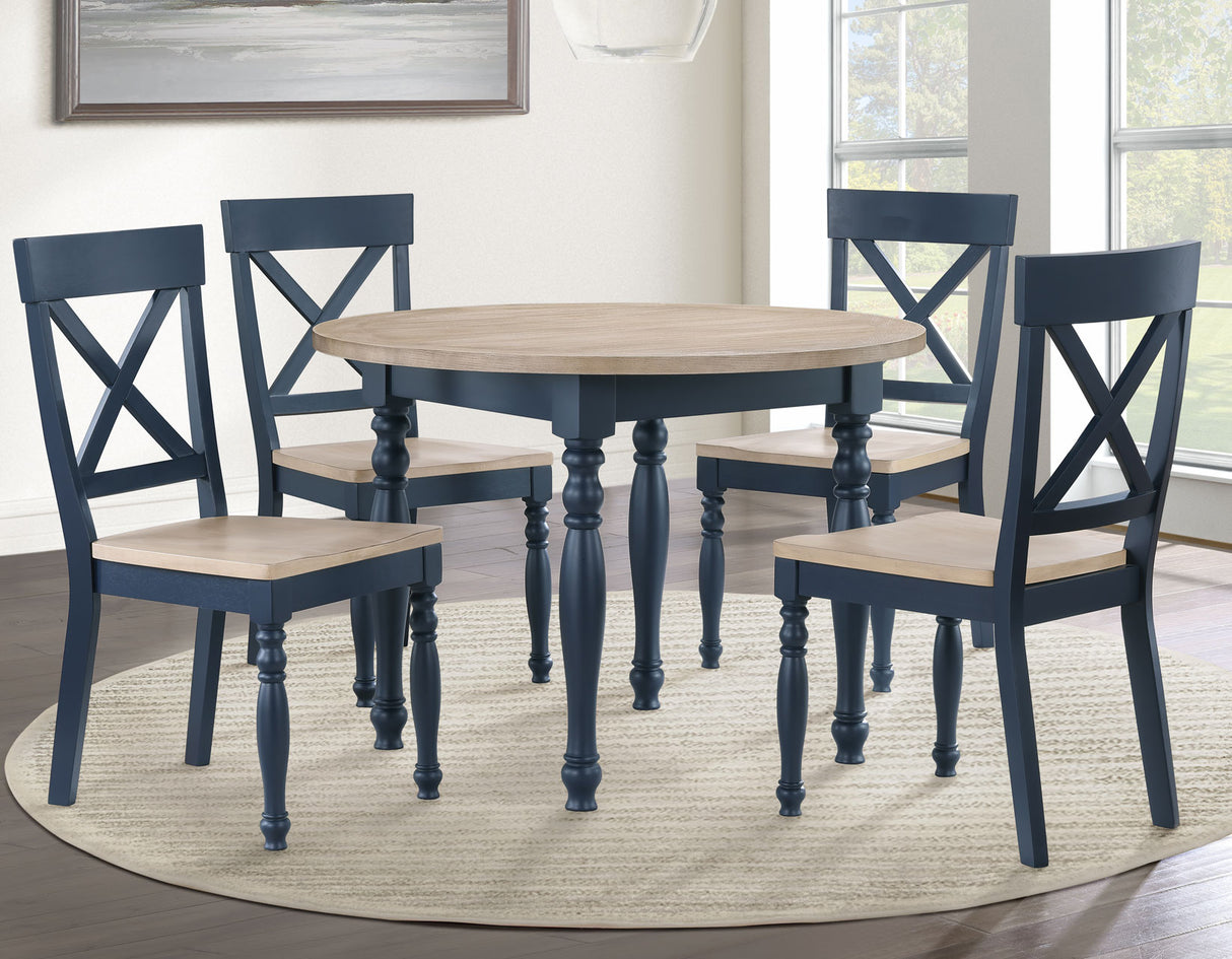 Darcy 42″ Round 5-Piece DIning Set, Midnight Blue and Natural Finish from Steve Silver - Luna Furniture