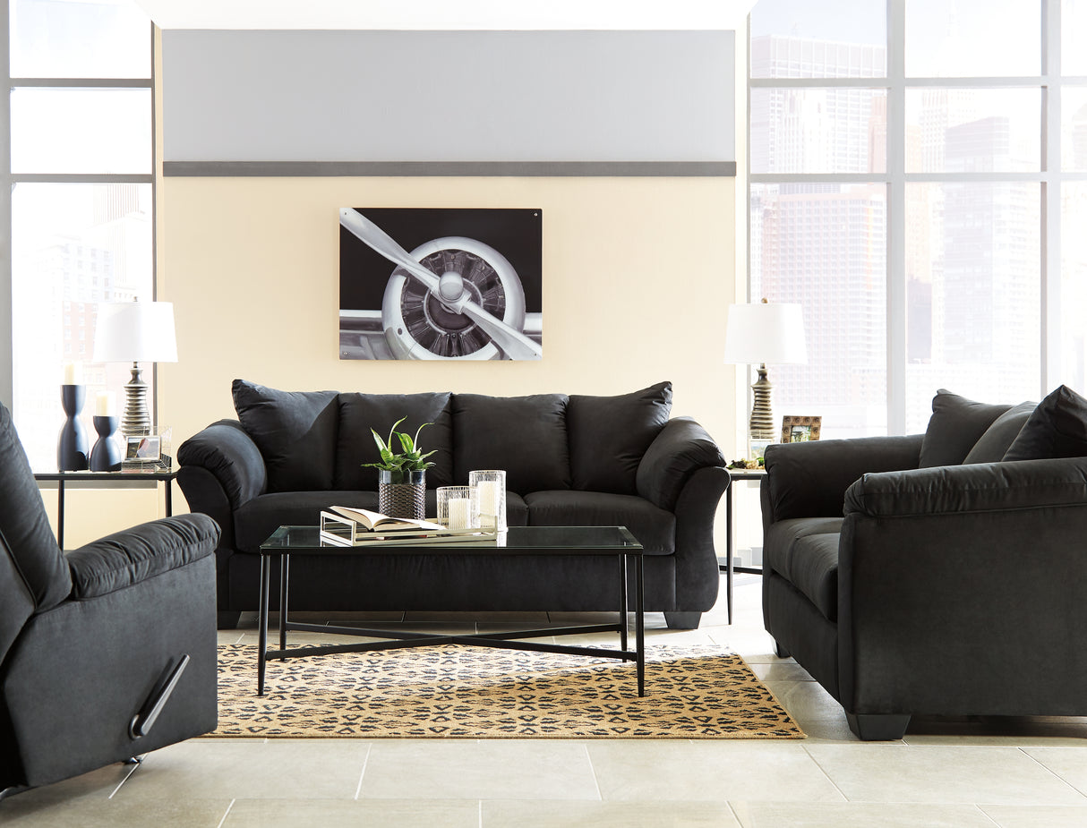 Darcy Sofa, Loveseat and Recliner in Black - PKG001684