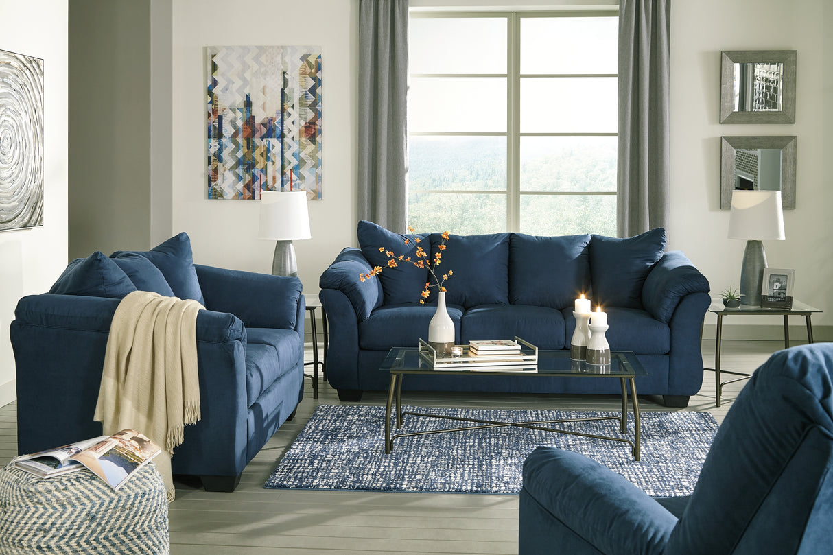 Darcy Sofa, Loveseat and Recliner in Blue - PKG001679