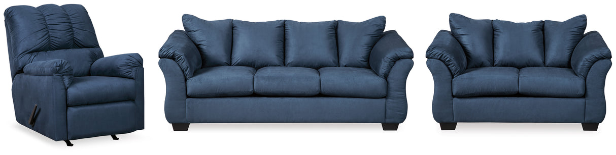 Darcy Sofa, Loveseat and Recliner in Blue - PKG001679