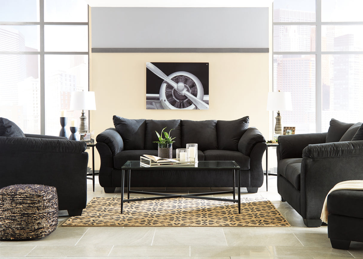 Darcy Sofa, Loveseat, Chair and Ottoman in Black - PKG001683