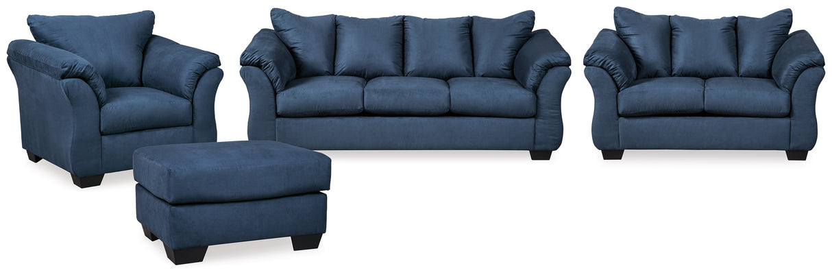 Darcy Sofa, Loveseat, Chair and Ottoman in Blue - PKG001678