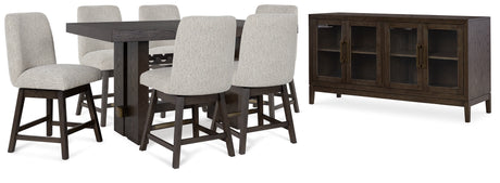 Dark Brown Burkhaus Counter Height Dining Table and 6 Barstools with Storage - PKG019512