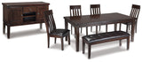 Dark Brown Haddigan Dining Table and 4 Chairs and Bench with Storage - PKG002078