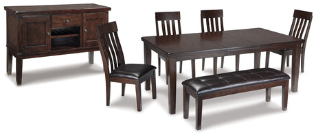 Dark Brown Haddigan Dining Table and 4 Chairs and Bench with Storage - PKG002078