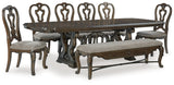 Dark Brown Maylee Dining Table and 6 Chairs and Bench - PKG017128