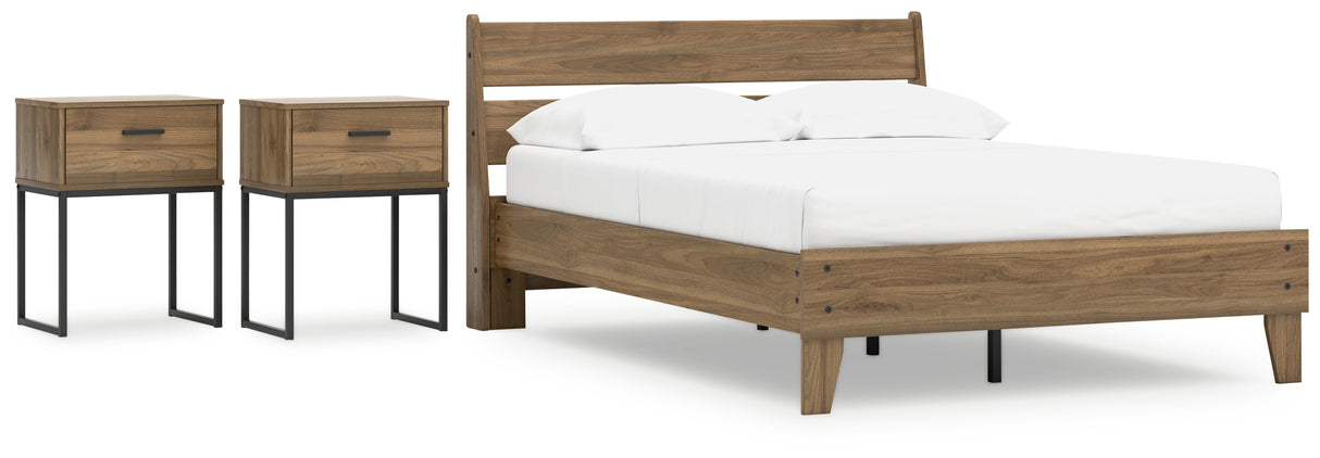 Deanlow Full Platform Panel Bed with 2 Nightstands in Honey from Ashley - Luna Furniture