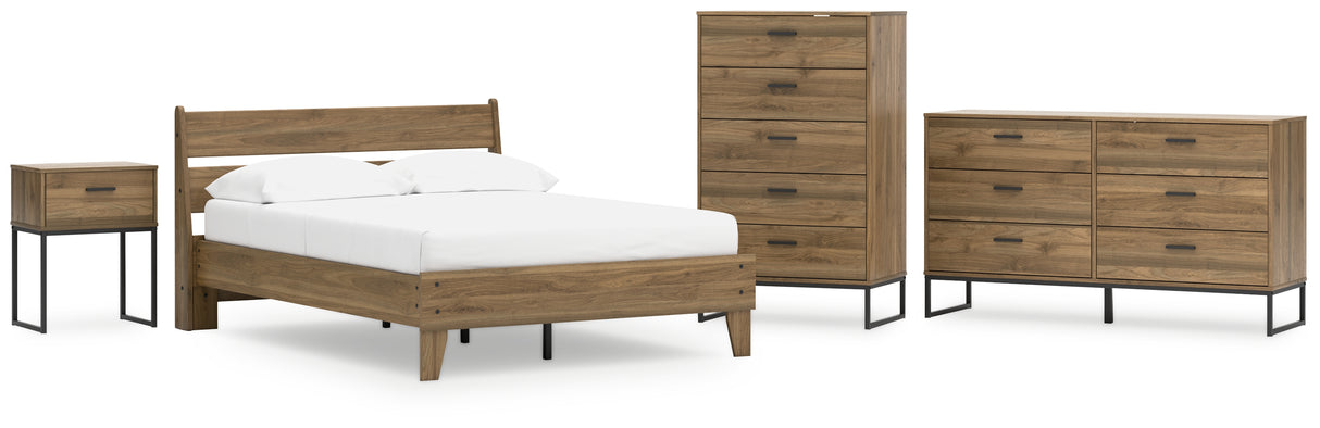 Deanlow Full Platform Panel Bed with Dresser, Chest and Nightstand in Honey - PKG017211