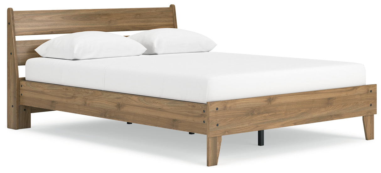 Deanlow Queen Platform Panel Bed with 2 Nightstands in Honey from Ashley - Luna Furniture