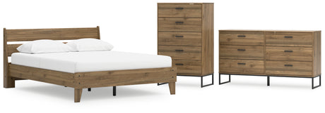 Deanlow Queen Platform Panel Bed with Dresser and Chest in Honey - PKG017280