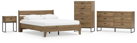 Deanlow Queen Platform Panel Bed with Dresser, Chest and Nightstand in Honey - PKG017281