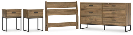 Deanlow Twin Panel Headboard with Dresser and 2 Nightstands in Honey from Ashley - Luna Furniture