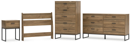 Deanlow Twin Panel Headboard with Dresser, Chest and Nightstand in Honey from Ashley - Luna Furniture