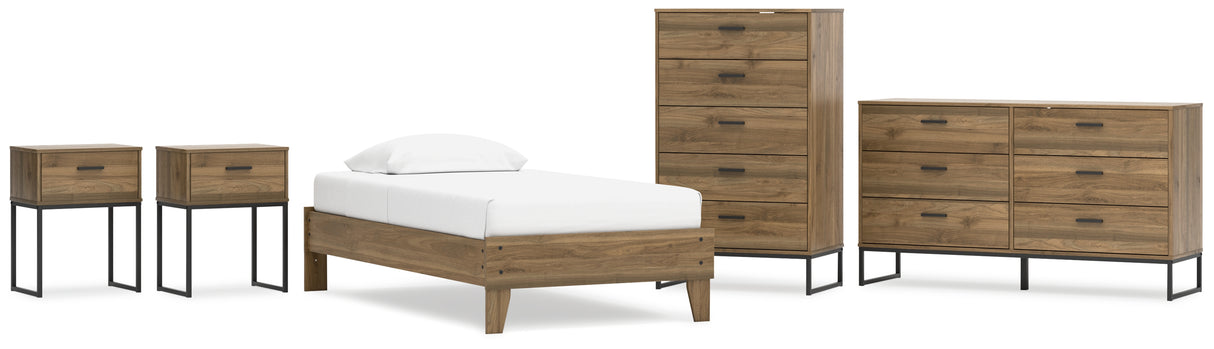 Deanlow Twin Platform Bed with Dresser, Chest and 2 Nightstands in Honey from Ashley - Luna Furniture