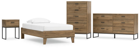 Deanlow Twin Platform Bed with Dresser, Chest and Nightstand in Honey - PKG017190