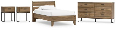 Deanlow Twin Platform Panel Bed with Dresser and 2 Nightstands in Honey - PKG017199