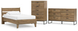 Deanlow Twin Platform Panel Bed with Dresser and Chest in Honey - PKG017203