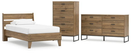 Deanlow Twin Platform Panel Bed with Dresser and Chest in Honey - PKG017203