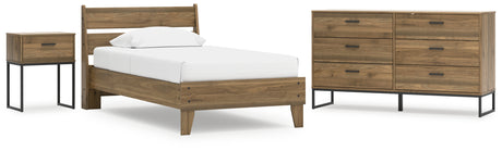 Deanlow Twin Platform Panel Bed with Dresser and Nightstand in Honey - PKG017202