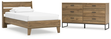 Deanlow Twin Platform Panel Bed with Dresser in Honey - PKG017198