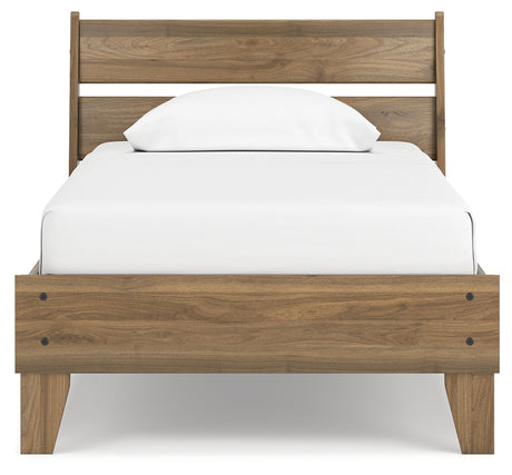 Deanlow Twin Platform Panel Bed with Nightstand in Honey - PKG017200