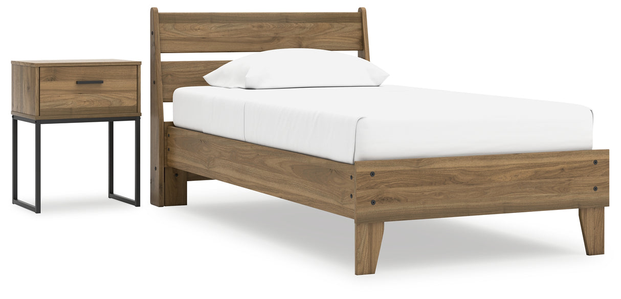 Deanlow Twin Platform Panel Bed with Nightstand in Honey - PKG017200