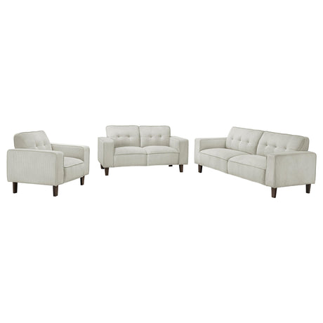 Deerhurst 3-piece Upholstered Tufted Track Arm Sofa Set Beige from Coaster - Luna Furniture