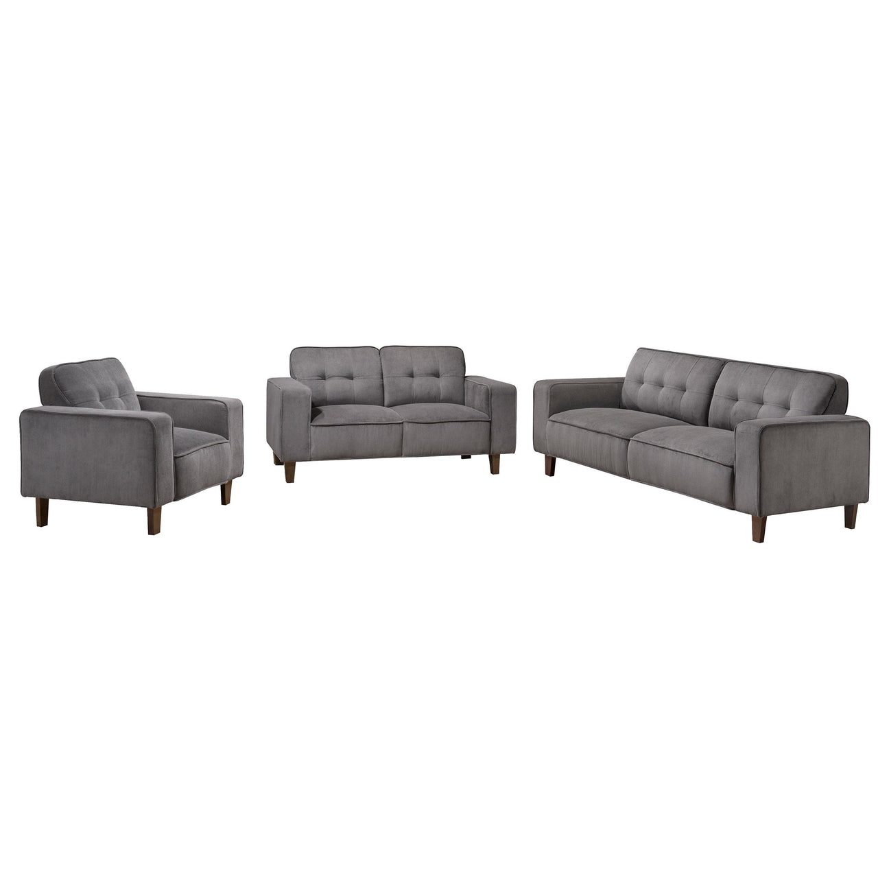 Deerhurst 3-piece Upholstered Tufted Track Arm Sofa Set Charcoal from Coaster - Luna Furniture