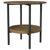 Delfin Round Glass Top End Table with Shelf Black and Brown - 721617